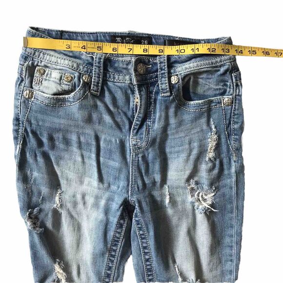 Miss Me Jeans Women 26 Destroyed HighRise Ankle Skinny Embellished Pockets 26x28 - Picture 5 of 13